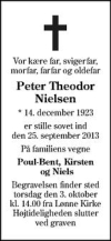 Dødsannonce Peter Theodor Nielsen